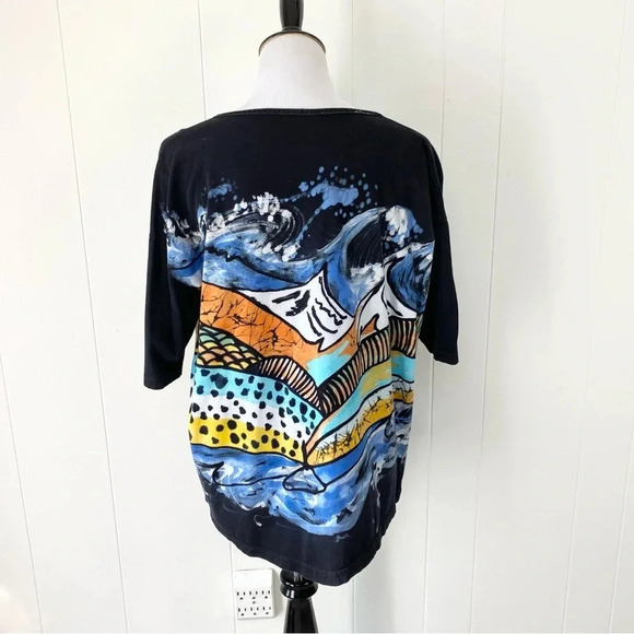 Woman’s Size XL Unbranded Art To Wear Abstract Tie Dye Colorful Waves Mountains - Picture 2 of 12